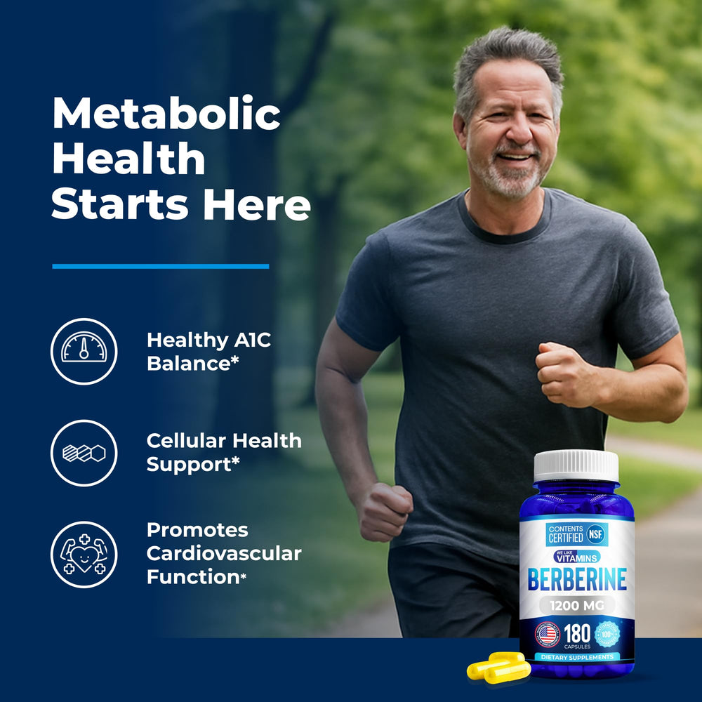 We Like Vitamins Berberine HCL bottle with glass for daily routine