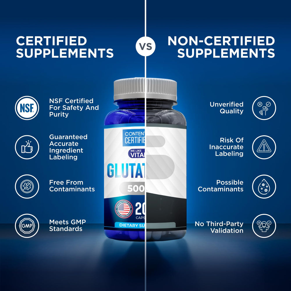 We Like Vitamins glutathione label content close-up emphasizes precise labeling.
