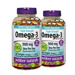 Webber Naturals Triple Strength Omega-3 900mg bottle front, two-bottle set for daily wellness support