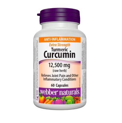 Webber Naturals Turmeric Curcumin 12500mg bottle for general wellness and antioxidant support.
