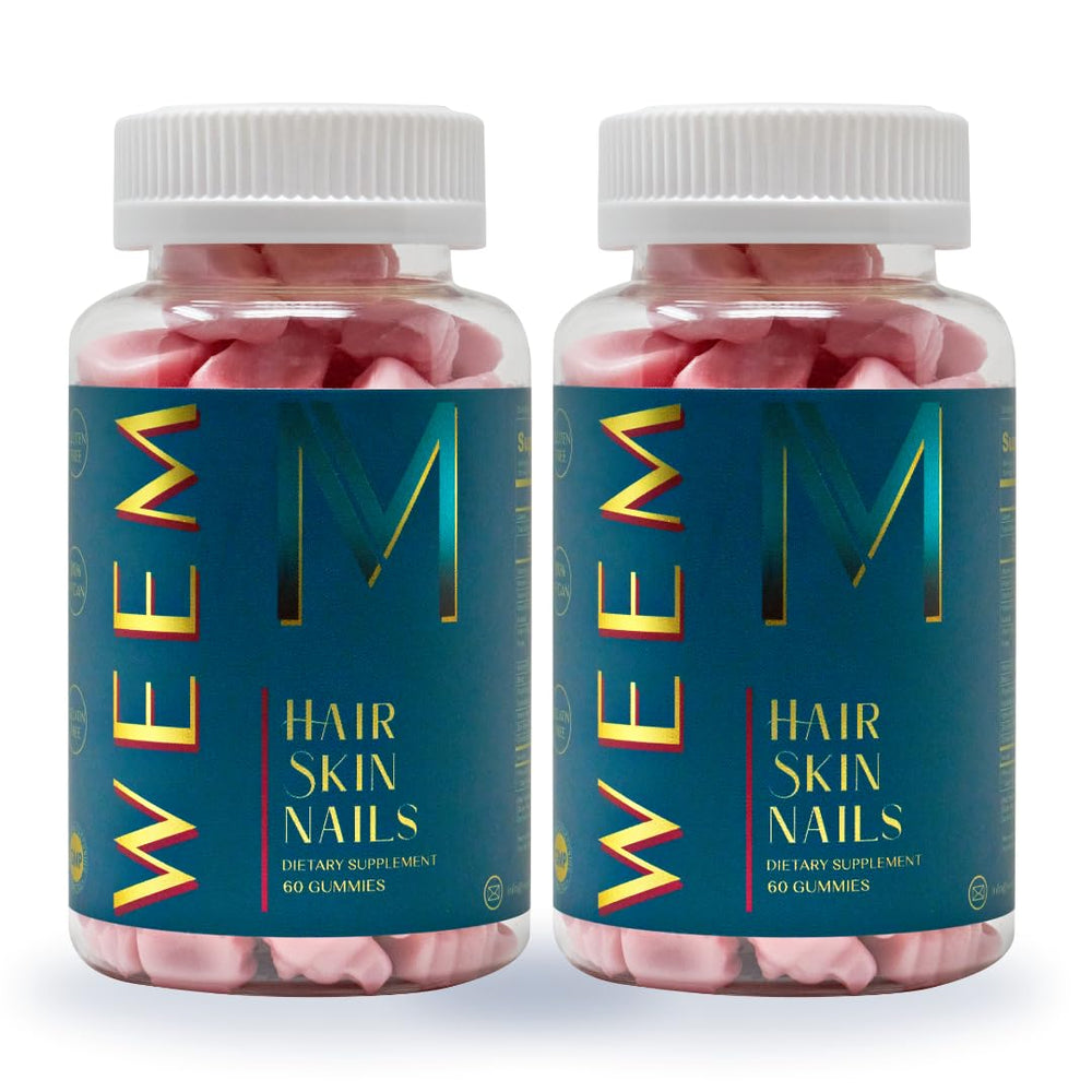 WEEM Hair Skin Nails Gummies bottle display for daily beauty support and nourishment.