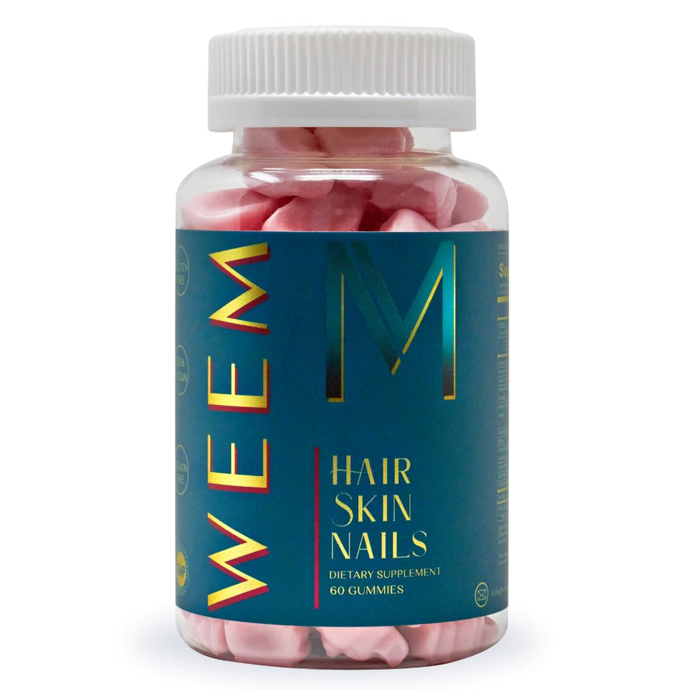 WEEM Hair Skin Nails gummies in bottle support daily beauty and healthy hair, nails, and skin