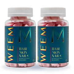 WEEM Hair Skin Nails Gummies bottle display for daily beauty support and nourishment.
