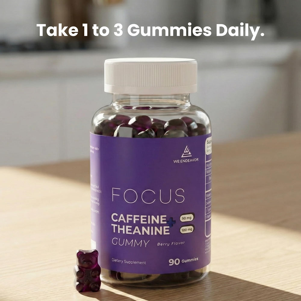 We Endeavor berry gummy packaging showcases daily-use convenience for quick energy without crash.