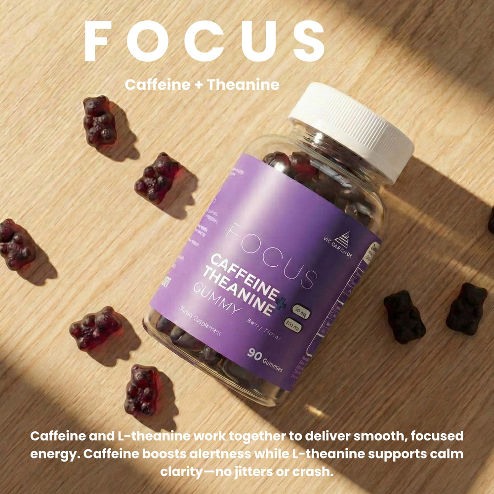 We Endeavor berry gummy serving on desk suggests easy, caffeine-friendly focus during meetings.