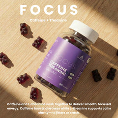 We Endeavor berry gummy serving on desk suggests easy, caffeine-friendly focus during meetings.