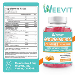 Close-up of Weevit gummies showcasing organic ingredients and strawberry flavor.