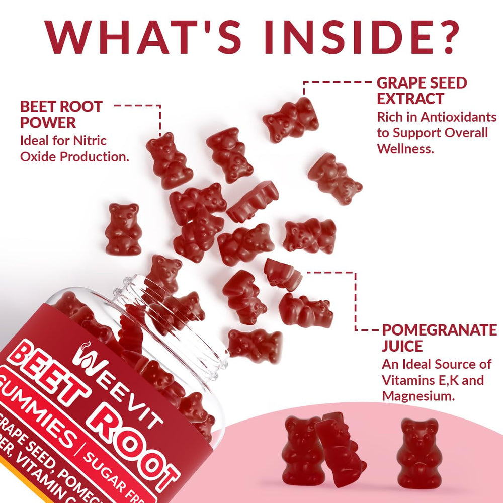 WEEVIT Beet Root Gummies with pomegranate flavor and natural ingredients visual.
