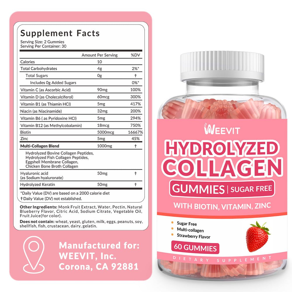 Weevit collagen gummies pouring into a hand for easy daily use.