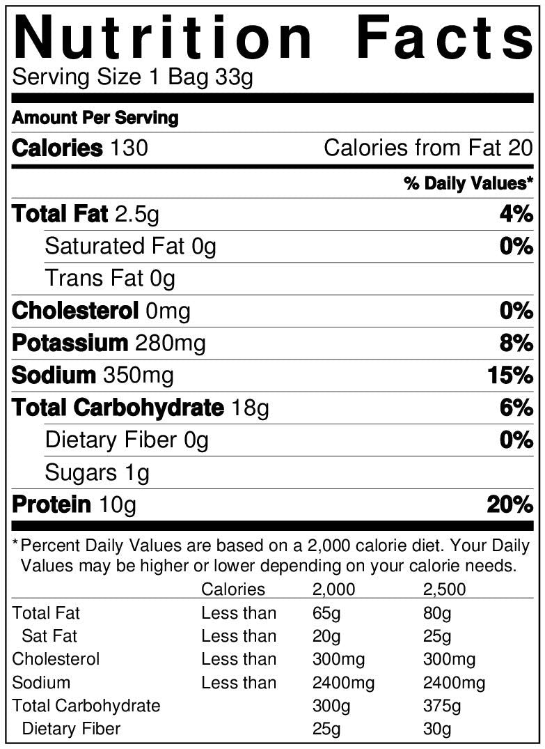 Ingredients label view showing gluten-free and low-sugar option.