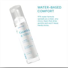 Well Before Guardelle dense-coverage foam for thorough hand sanitization.