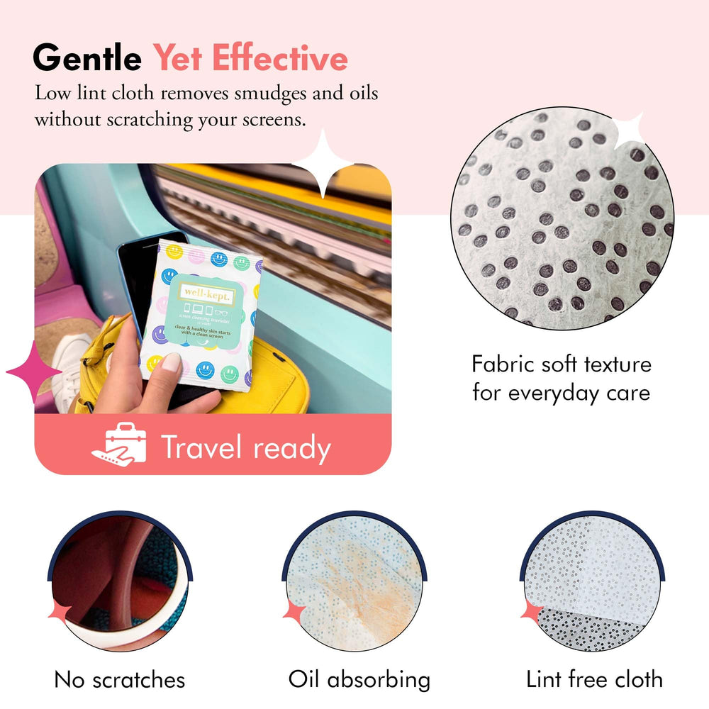 Well-Kept travel wipes on car dash for quick device cleanup