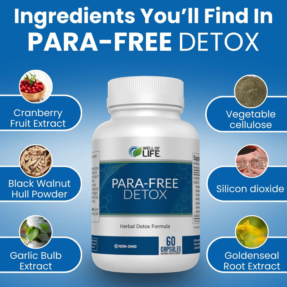 Well of Life Para-Free Detox packaging box for convenient supplement routine.