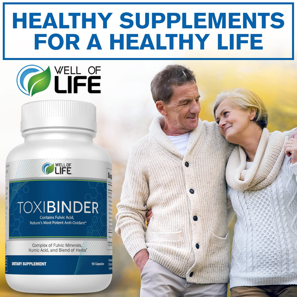 Well of Life ToxiBinder humic acid visual highlighting mineral-rich supplement.
