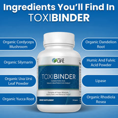Well of Life ToxiBinder in-use with glass of water for daily routine.