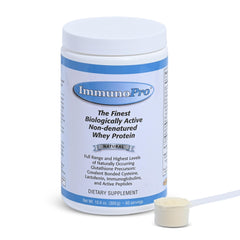 Well Wisdom ImmunoPro grass-fed whey powder tub front view for clean daily protein.