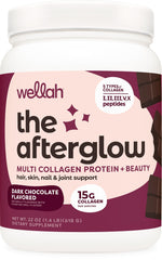 Wellah Afterglow bottle front shows five-collagen blend for daily beauty support.
