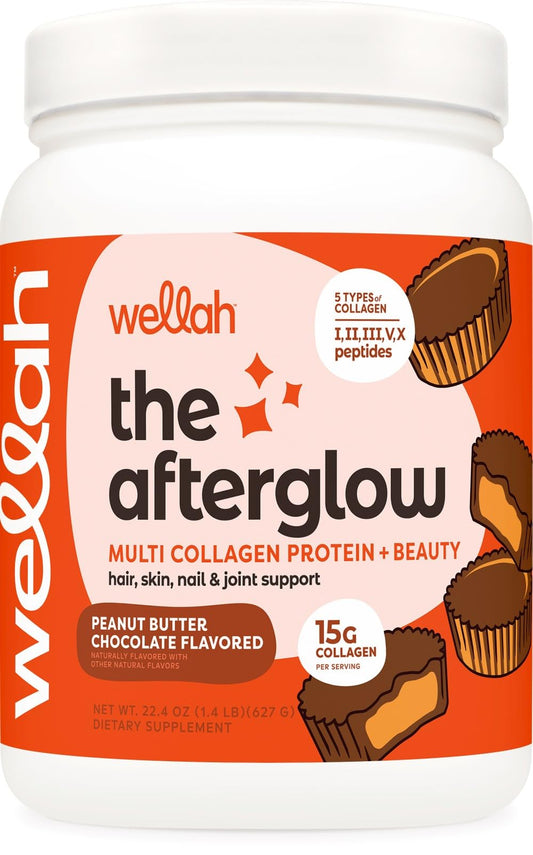 Wellah Afterglow bottle pour shows easy, on-the-go collagen serving for daily routine.