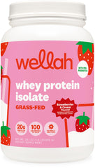 Wellah Grass-Fed Whey bottle front for workouts.