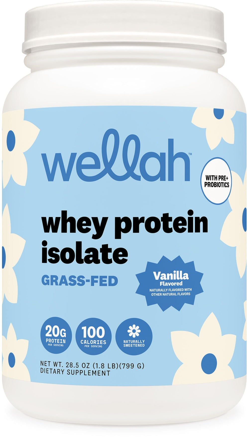 Wellah vanilla grass-fed whey protein isolate scoop for shakes and muscle support