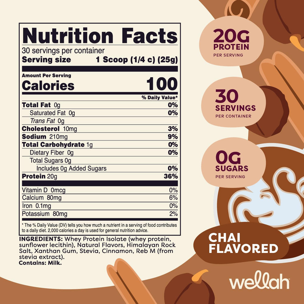 Wellah Protein Your Whey chai scoop and powder visible for quick, convenient mixing.