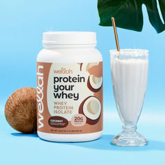 Wellah Protein Your Whey Coconut finished shake demonstrates a satisfying daily protein option.