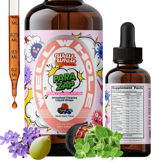 Well&Whole Black Walnut Gut Cleanse bottle for kids with nighttime comfort in focus.