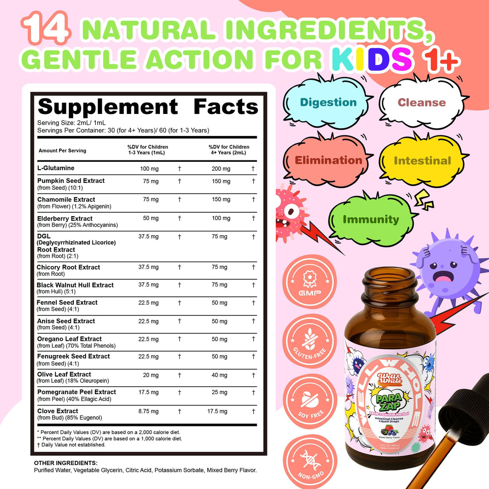 Well&Whole Gut Cleanse drops being dispensed from a dropper for kids.