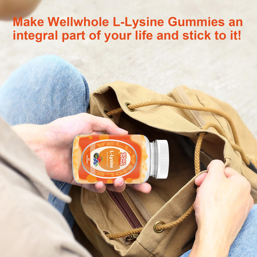 Well&Whole L-Lysine Gummies jar and serving suggestion for daily bites.