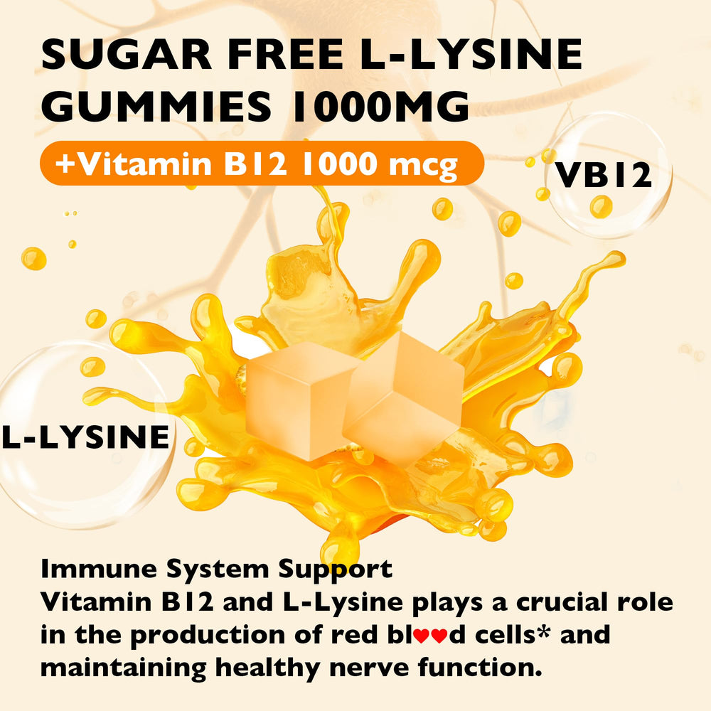 Well&Whole L-Lysine Gummies label close-up showing vegan, gluten-free benefits.