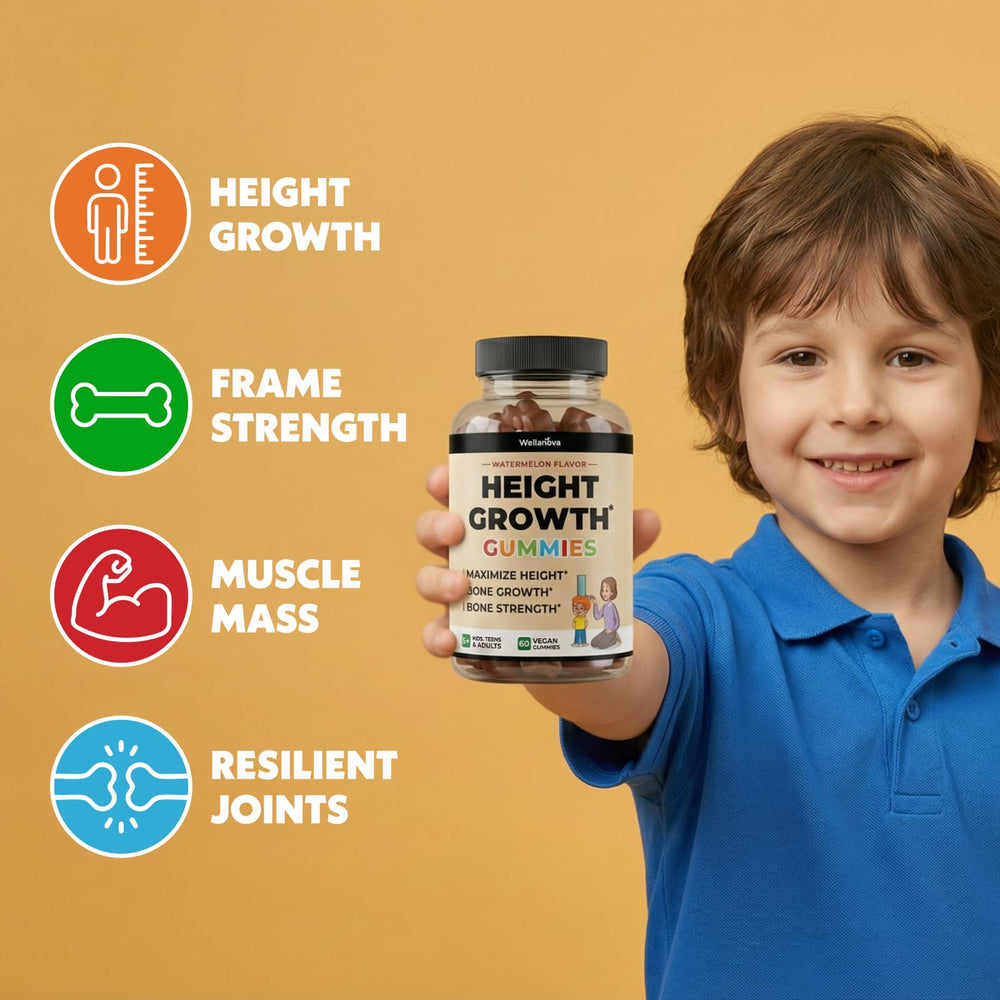 Wellanova Height Growth Gummies for kids with age-appropriate daily dosage