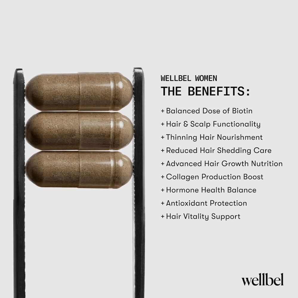 WELLBEL Women capsules inside glass jar showcasing organized routine.