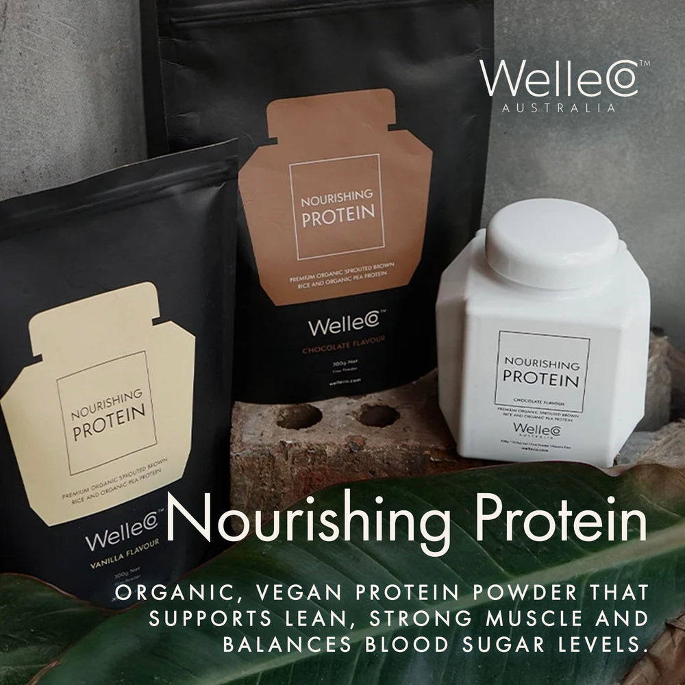WelleCo dairy-free vegan protein powder serving in a cup