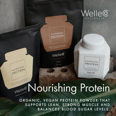 WelleCo dairy-free vegan protein powder serving in a cup