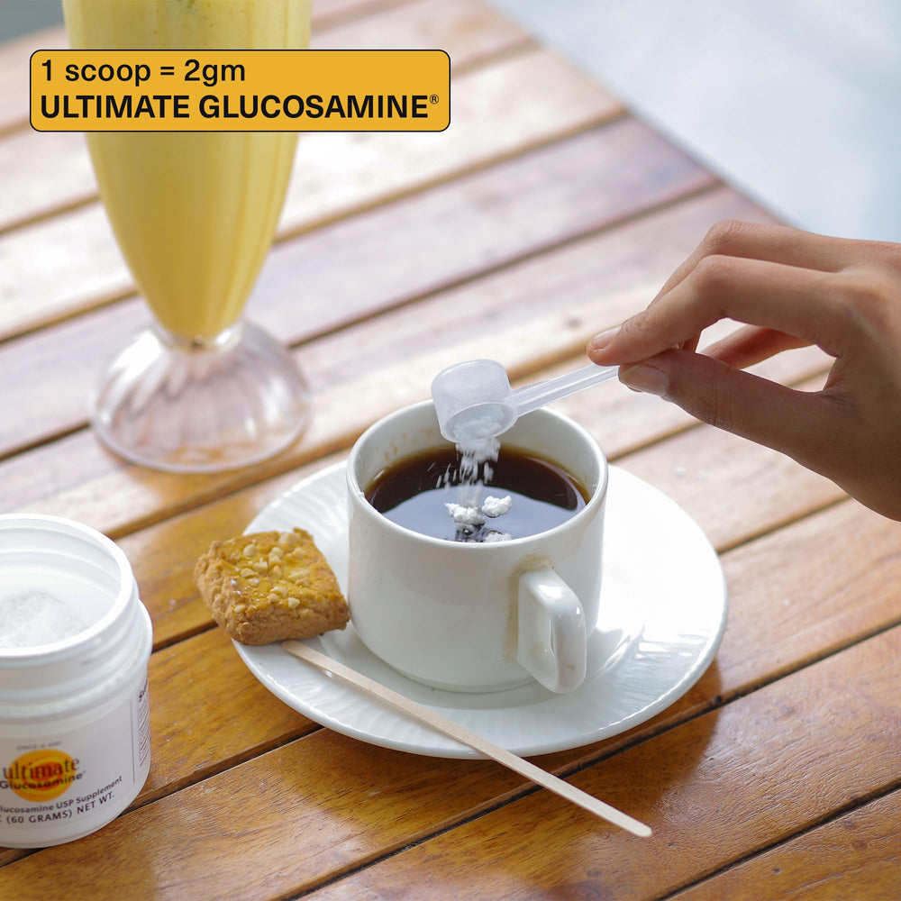 Wellesley Therapeutics Ultimate Glucosamine being poured into a cup for easy use.