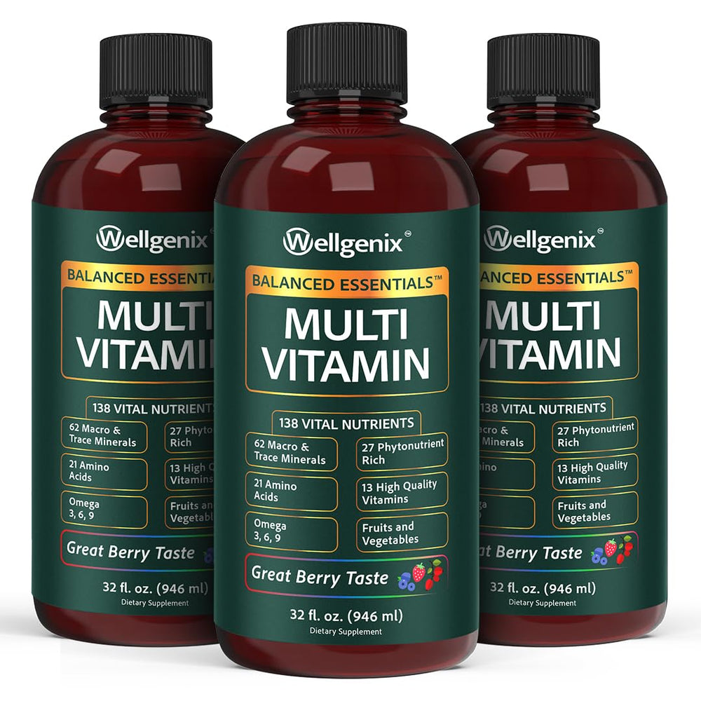 Wellgenix Balanced Essentials bottle front showing berry flavor for daily nutrition