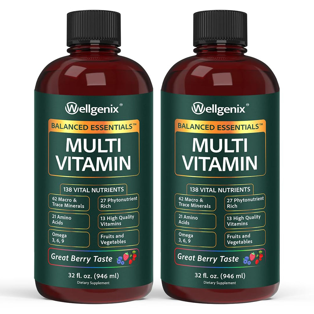 Wellgenix Balanced Essentials bottle front displaying natural berry flavor and label clarity.