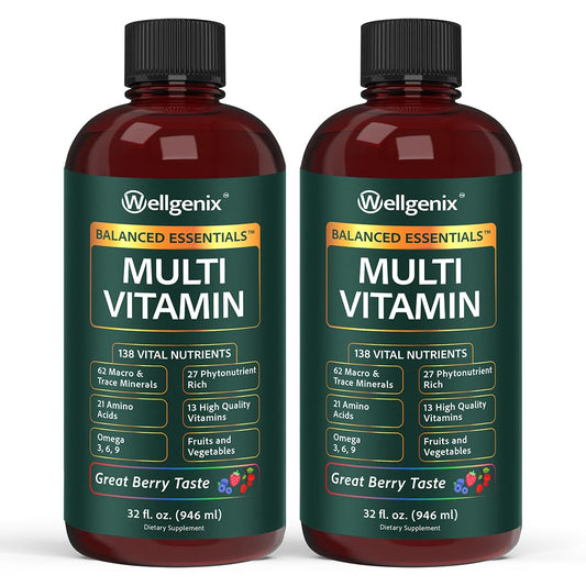 Wellgenix Balanced Essentials bottle front displaying natural berry flavor and label clarity.