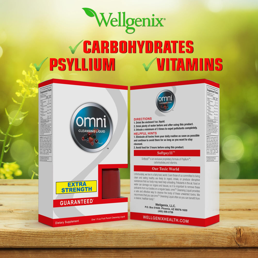 Wellgenix Omni Detox Drink fruit punch in a chilled glass ready to sip.