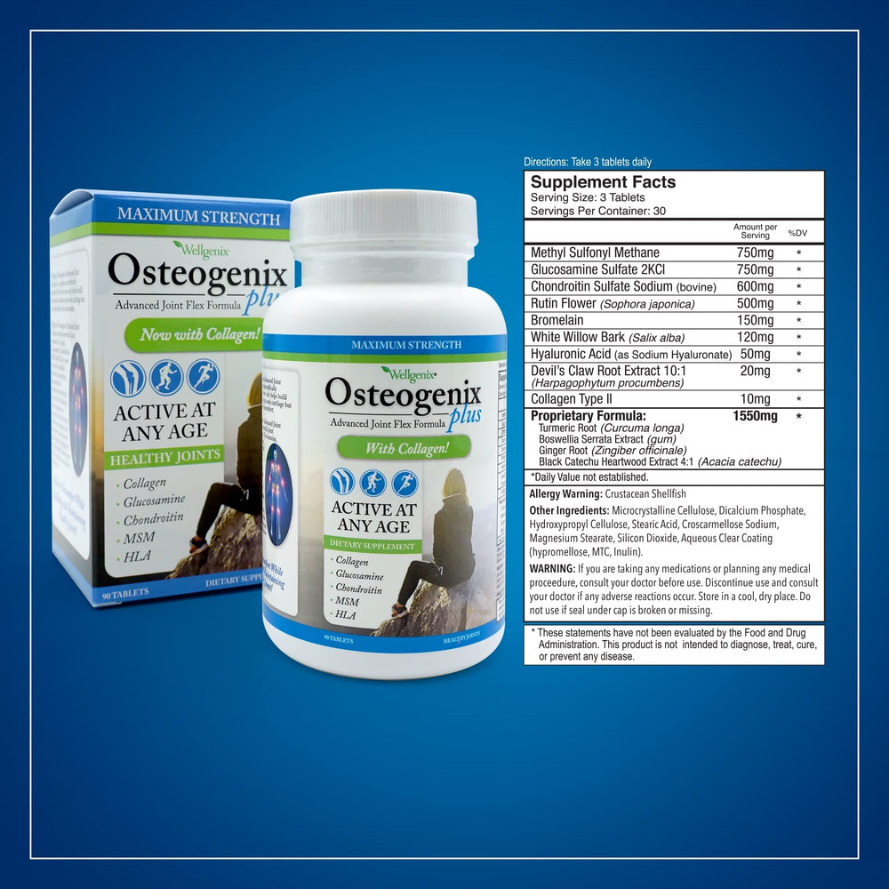 Blend of glucosamine, chondroitin, MSM and collagen II for joints.