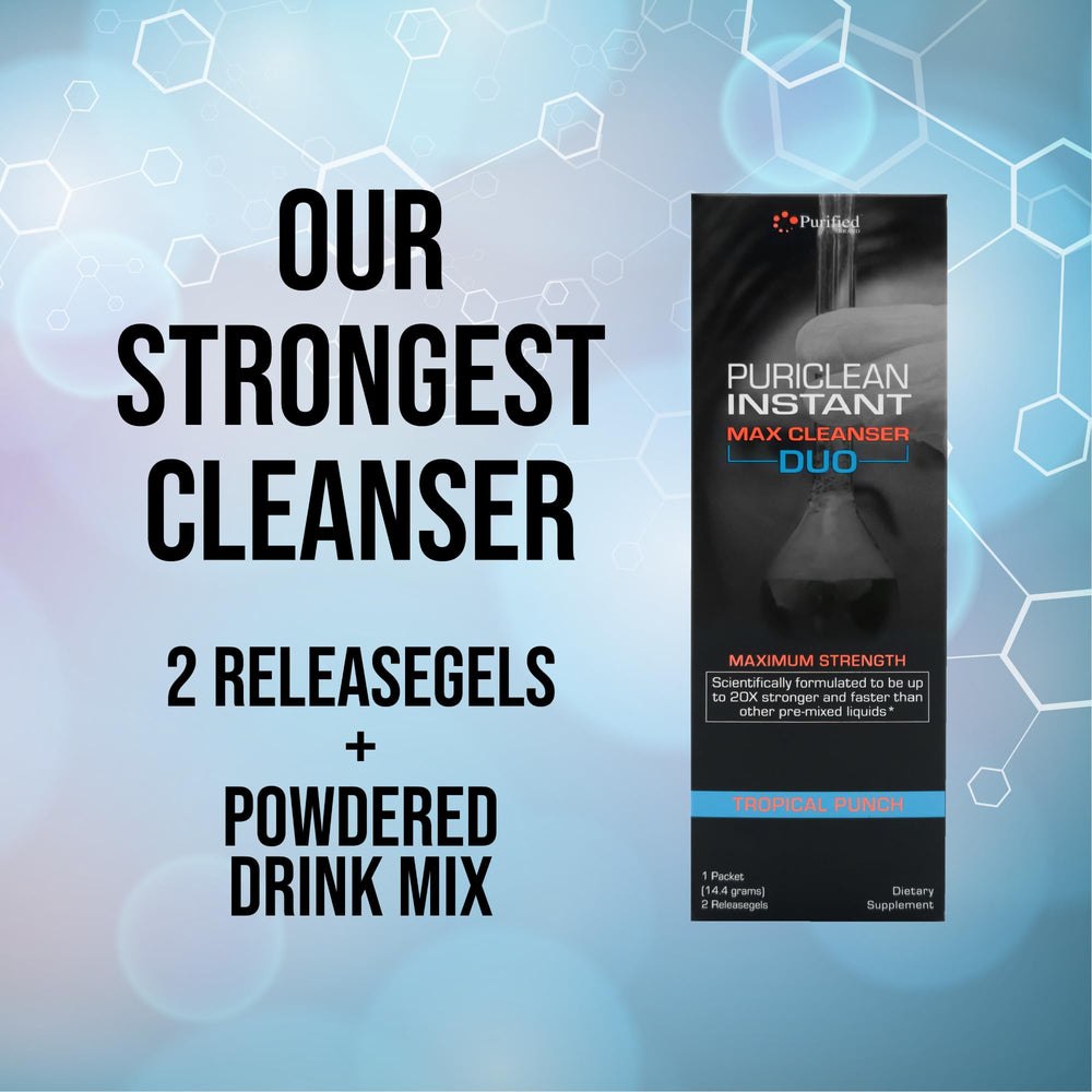 Wellgenix Puriclean tropical punch powder mixed for a refreshing cleanse
