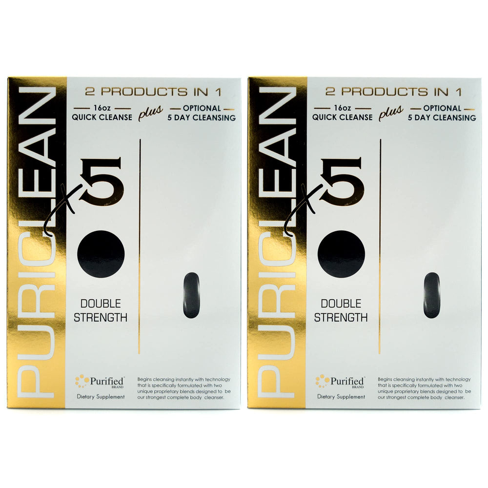 Wellgenix Puriclean X5 bottle and glass ready for a quick 16-ounce detox