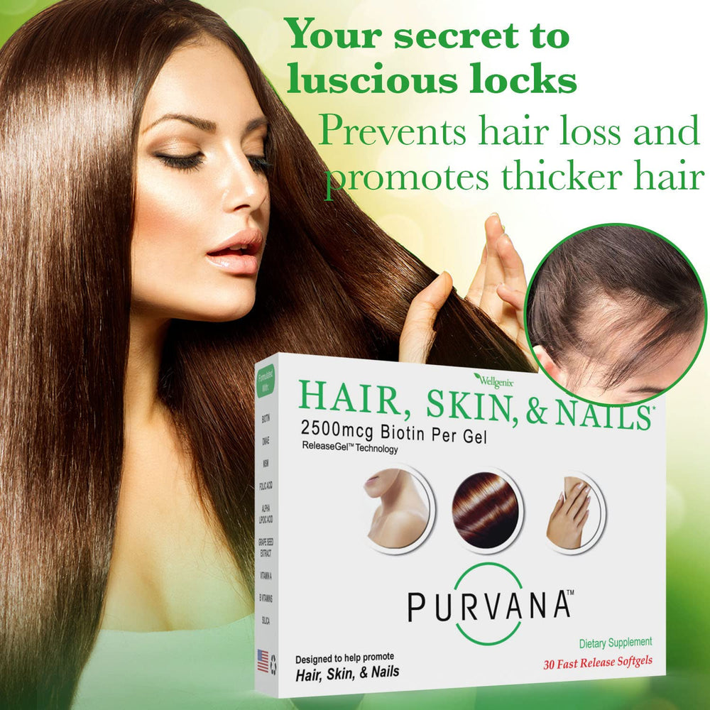 Wellgenix Purvana vitamin B-complex blend supports hair and nails health.