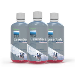 Wellgenix Sea Essentials bottle front view highlighting coral calcium liquid for daily wellness.