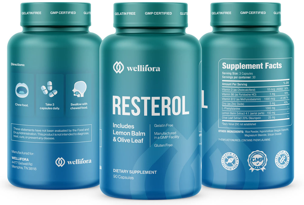 Wellifora Resterol packaging box provides ingredients and dosage guidance