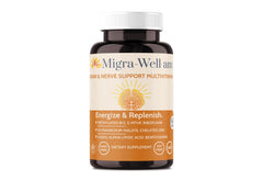 Wellkasa Migra-Well AM bottle back with usage and no iron note.