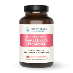 The Wellness Company Dental Health Probiotic bottle with 60 chewables for daily oral microbiome support.
