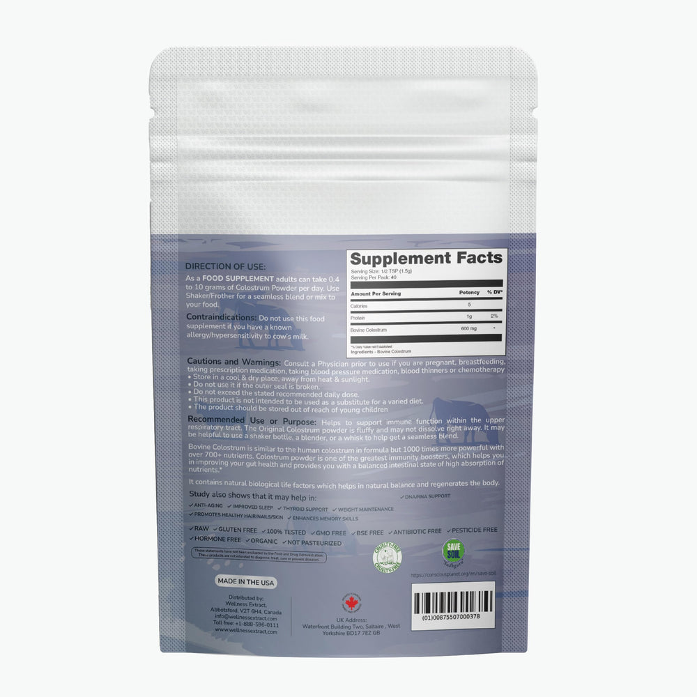 Wellness Extract bovine colostrum powder scoop for easy post-workout portions.