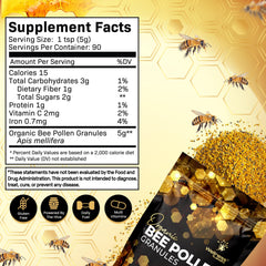 WellnessLabsRx Bee Pollen Granules label highlights organic and gluten-free quality