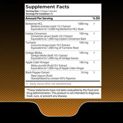 Berberine with cinnamon and turmeric close-up on label for natural synergy